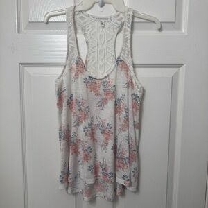 Aeropostale White Floral Lace Racerback Tank Top Size Medium Hi-Low Lightweight